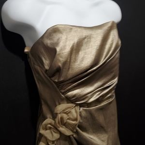 Jessica McClintock Gold Strapless Mini Dress Size 14 Cocktail Party Prom Formal